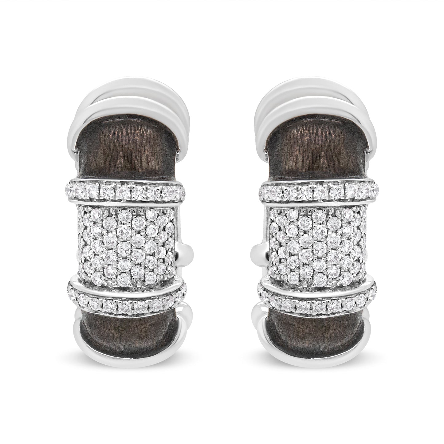 Boucles d'oreilles créoles huggie en argent sterling plaqué or blanc 18K avec diamants