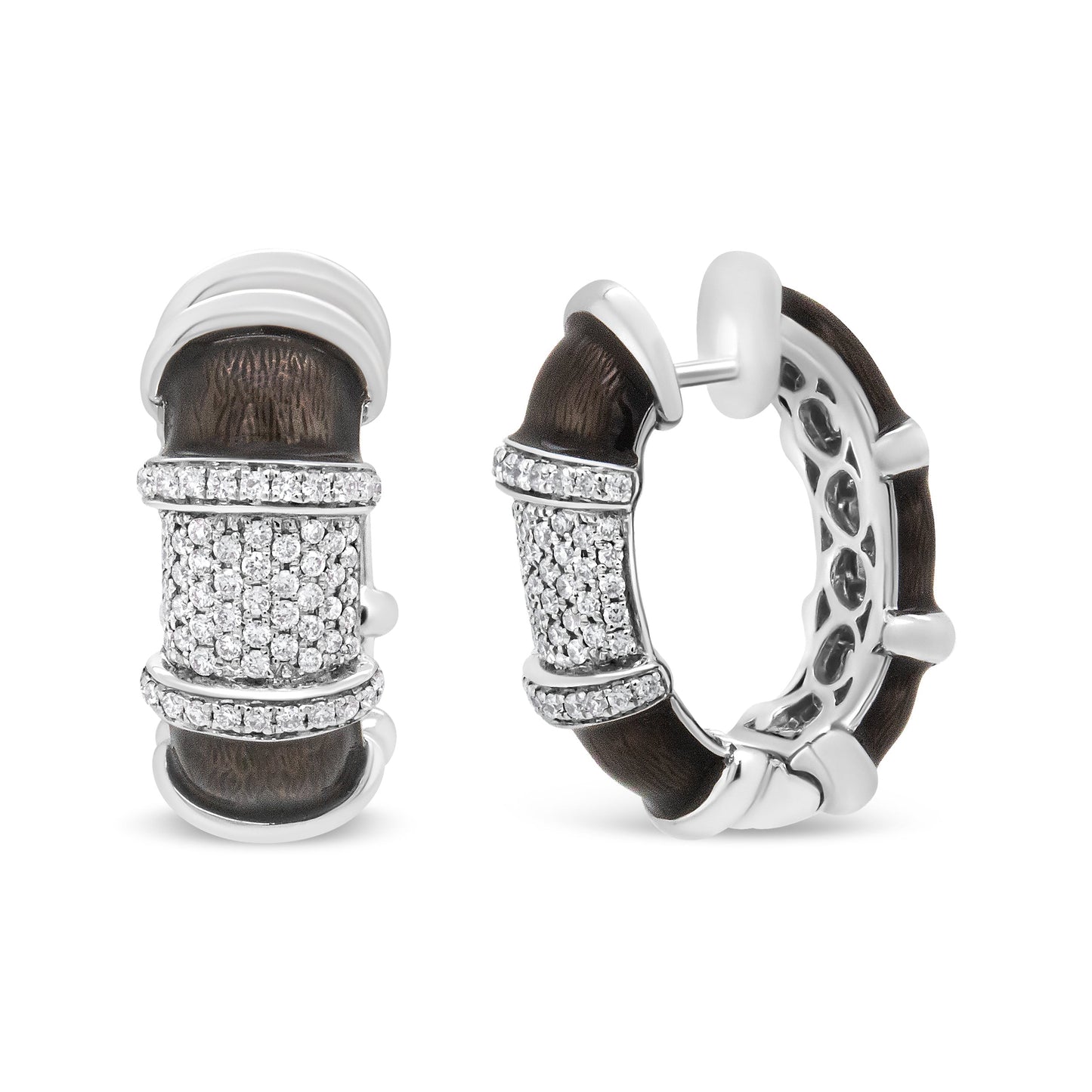 Boucles d'oreilles créoles huggie en argent sterling plaqué or blanc 18K avec diamants