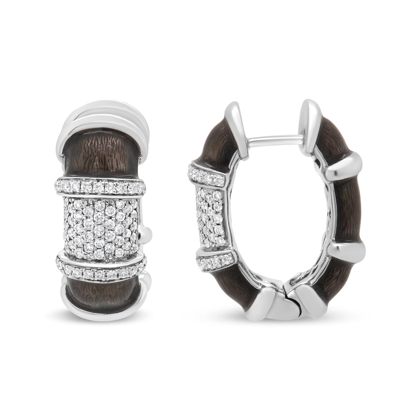 Boucles d'oreilles créoles huggie en argent sterling plaqué or blanc 18K avec diamants