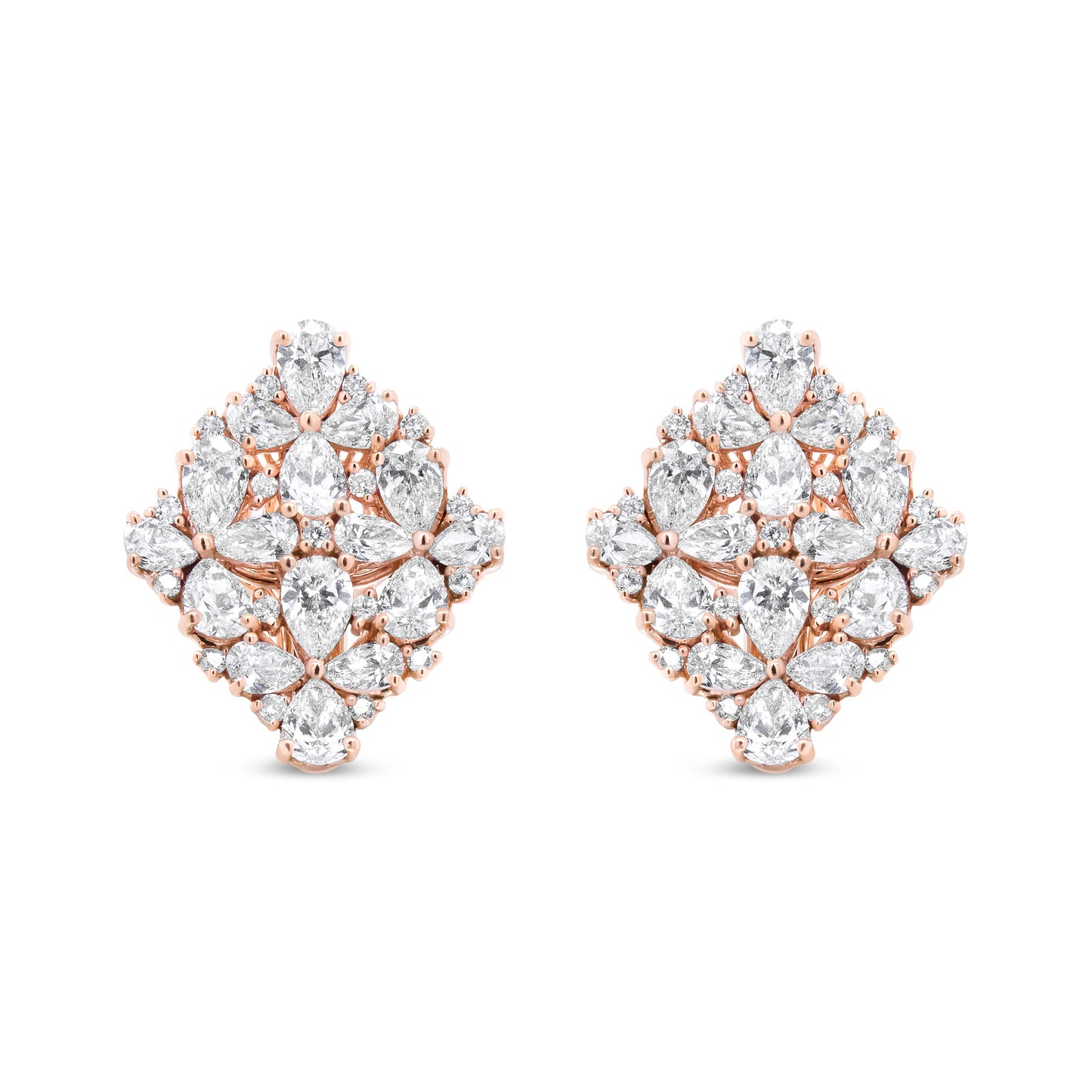 Pendientes Omega de Diamantes en Flor de Oro Rosa de 18K