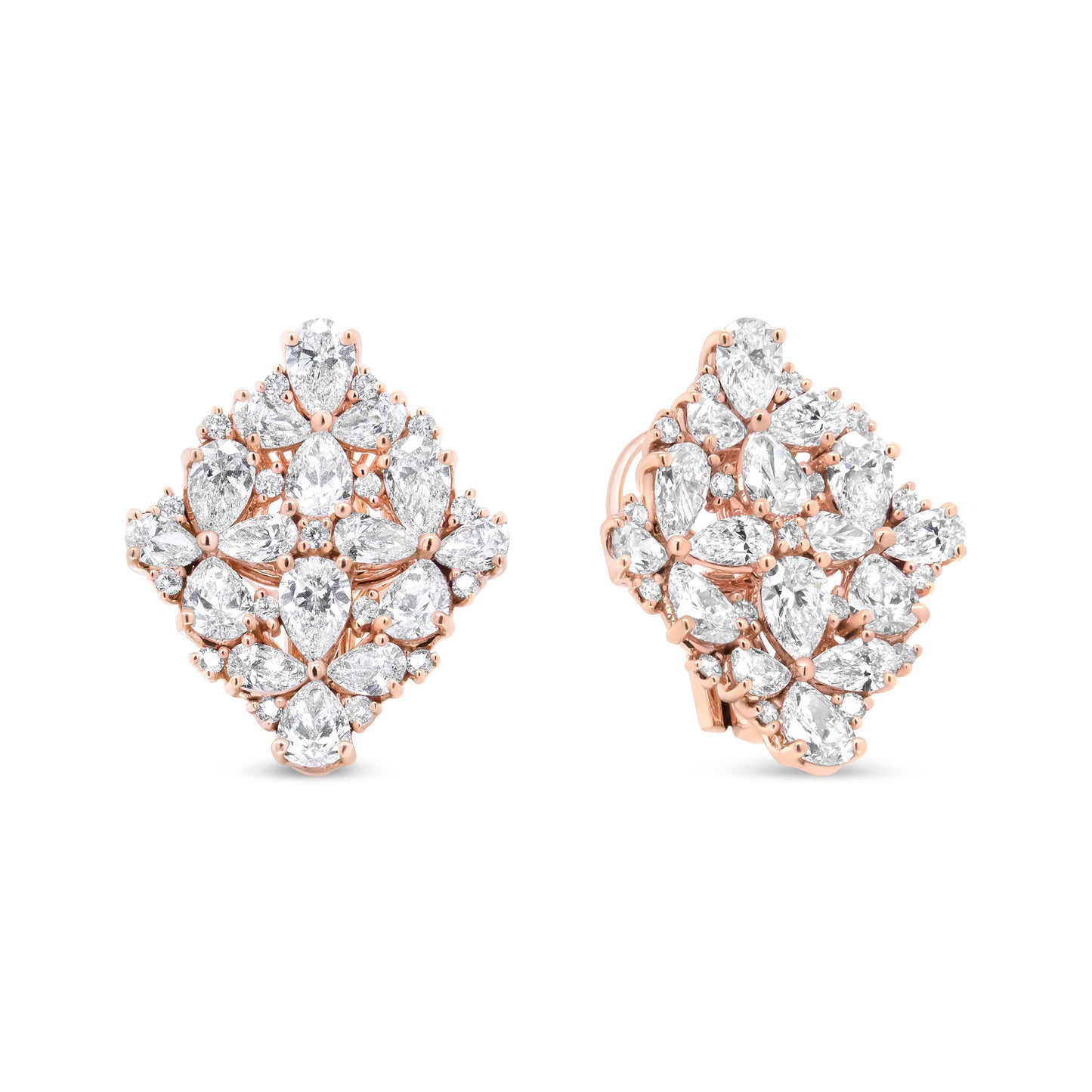 Pendientes Omega de Diamantes en Flor de Oro Rosa de 18K