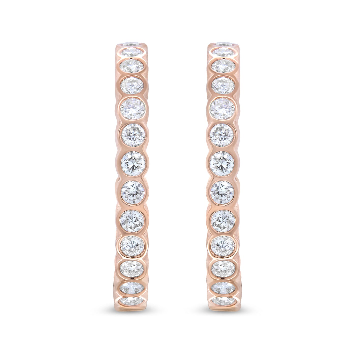 18K Rose Gold Diamond Hoop Earrings - 1 Cttw