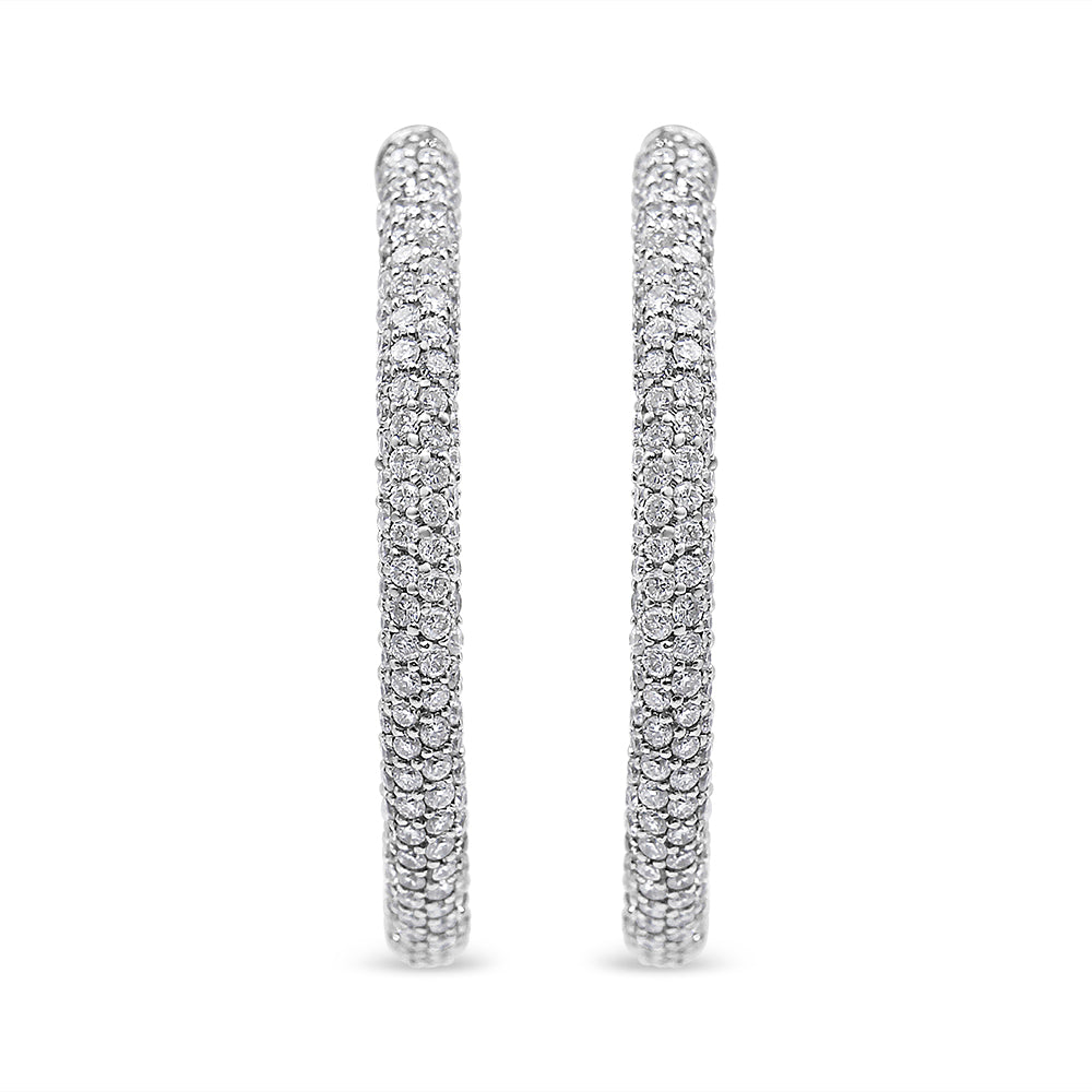 Boucles d'oreilles créoles semi-éternité en diamants pavés en or blanc 18K