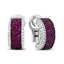 Boucles d'oreilles créoles huggie en or blanc 18K et rhodium noir avec diamants et rubis