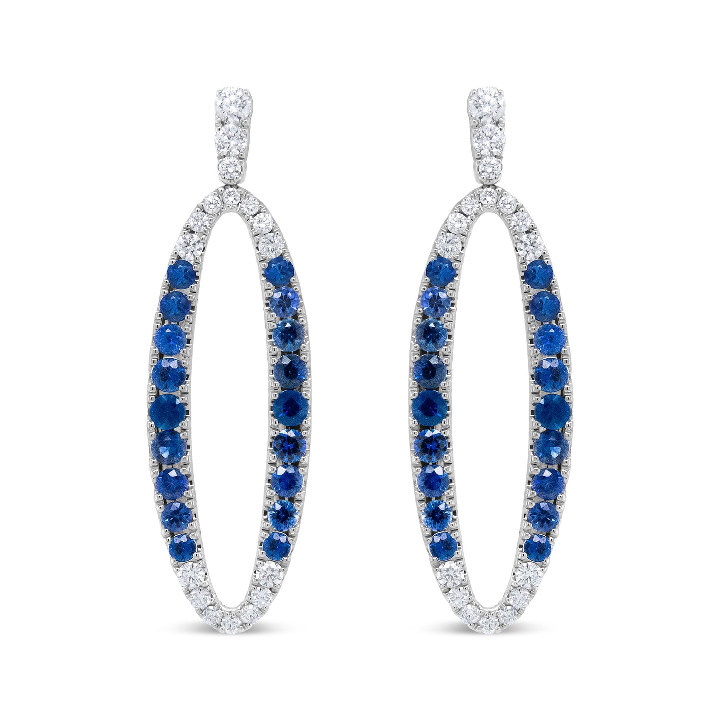 Boucles d'oreilles pendantes en or blanc 18K avec diamants bleus et saphirs