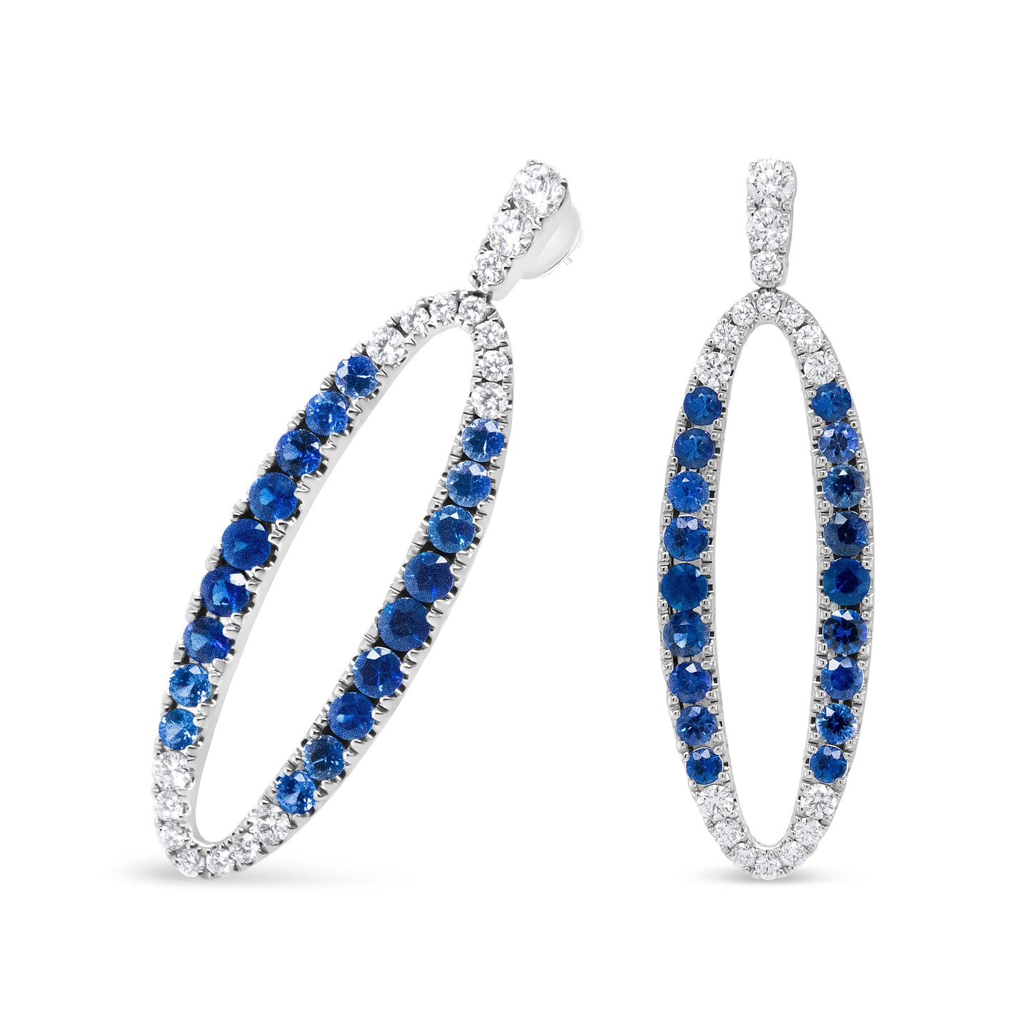 Boucles d'oreilles pendantes en or blanc 18K avec diamants bleus et saphirs