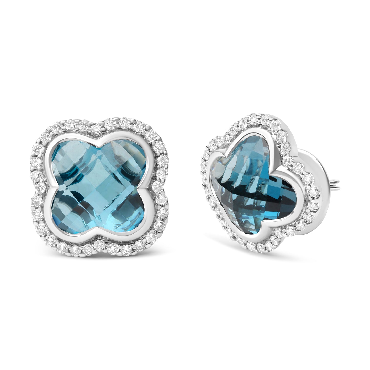 Boucles d'oreilles à clover-cut en topaze bleue de Londres en or blanc 18K
