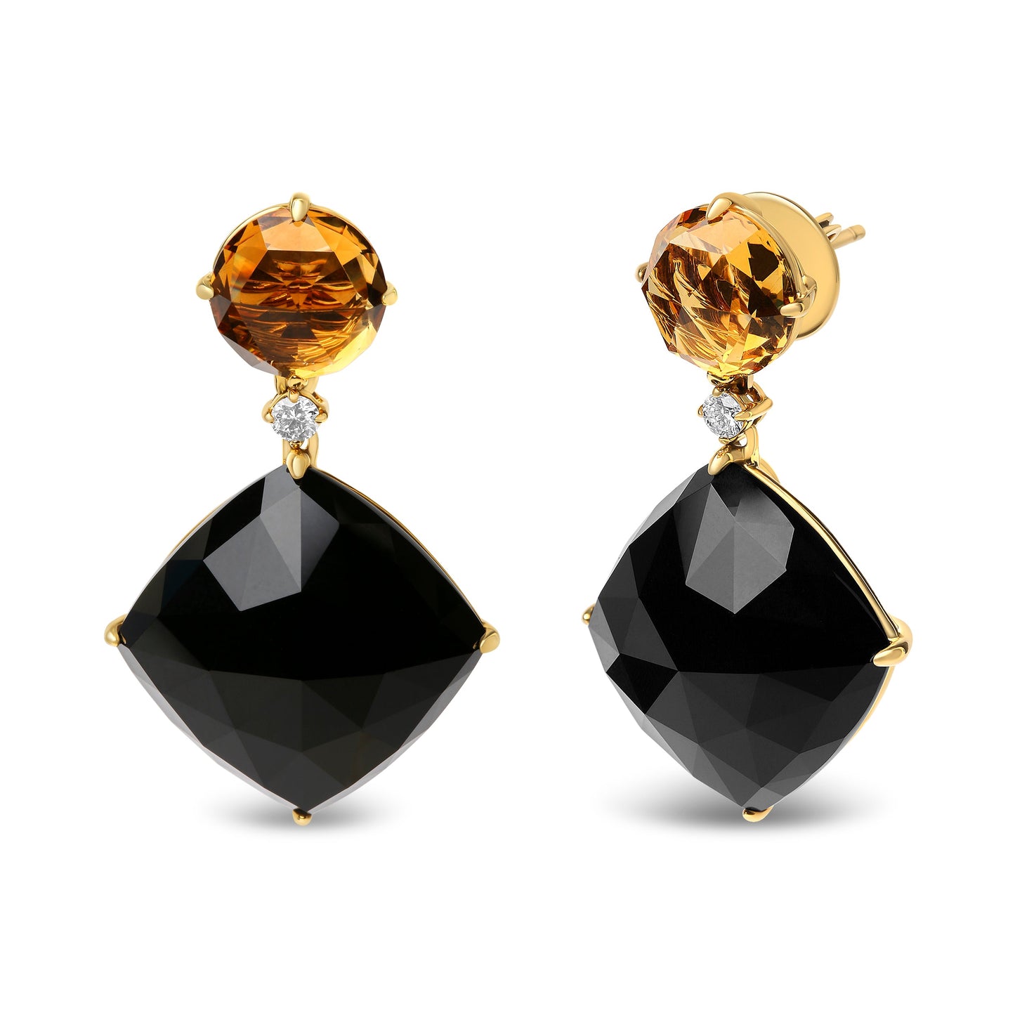 Boucles d'oreilles pendantes en or jaune 18K avec diamants et citrine onyx