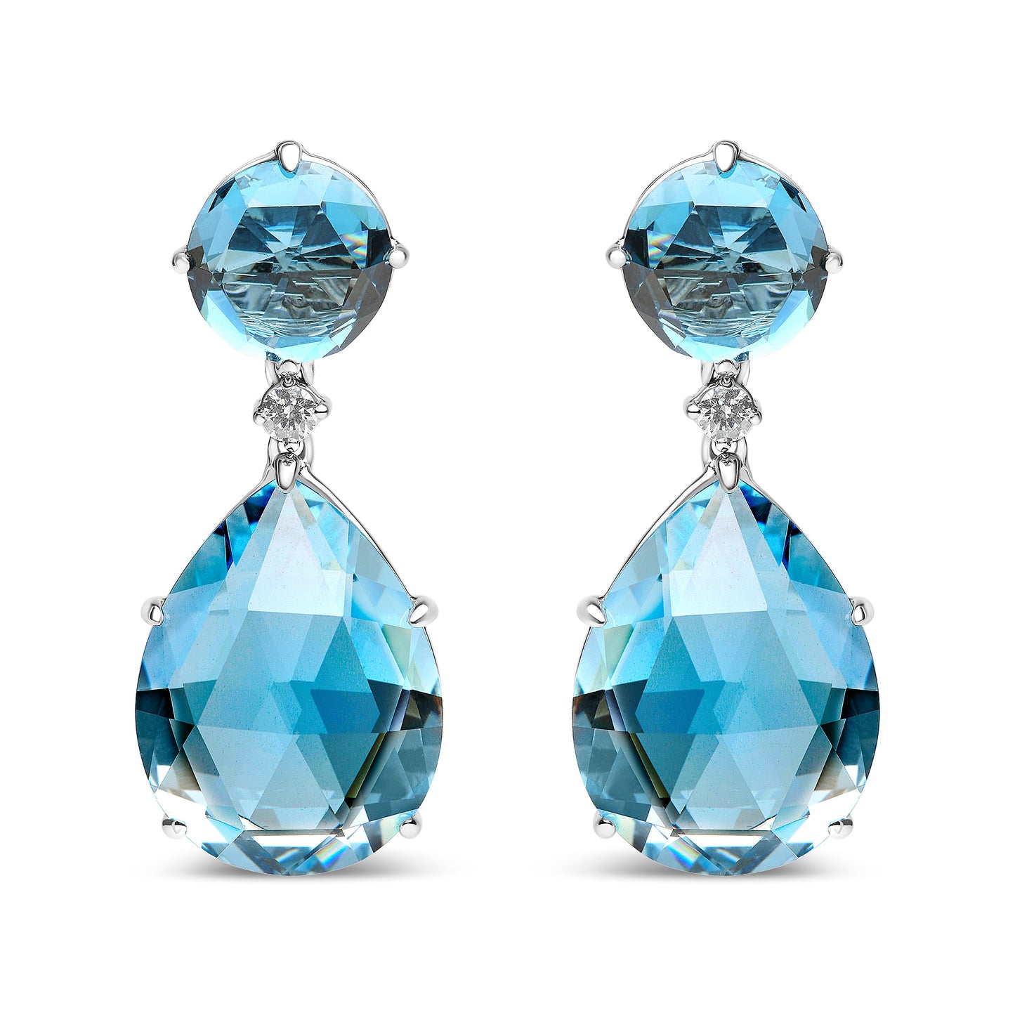 Pendientes Colgantes de Diamante y Topacio Azul en Oro Blanco de 18K