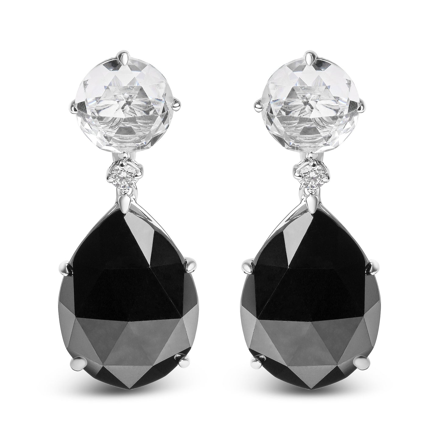 Pendientes Colgantes de Diamante y Ónix Negro de Oro Blanco de 18K