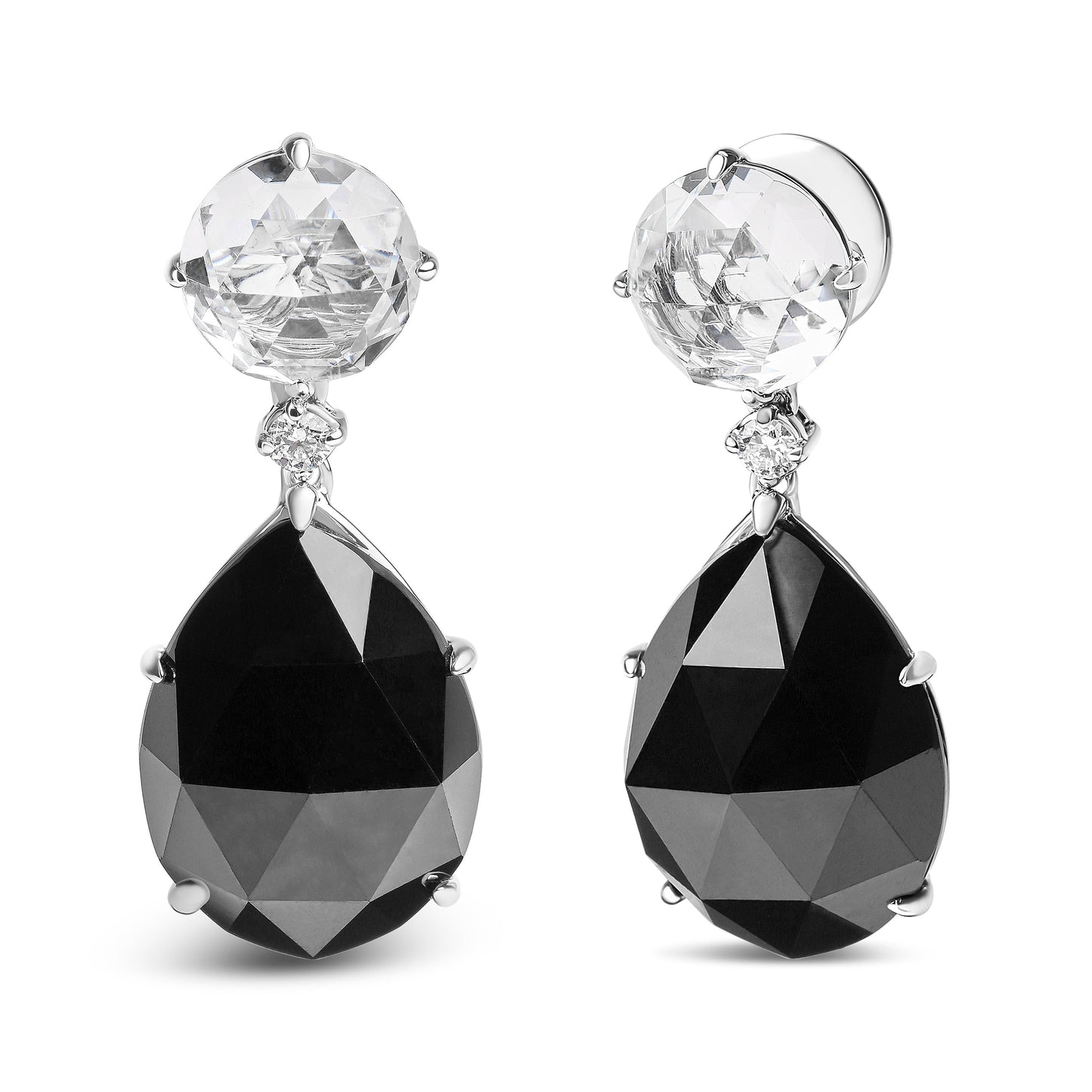 Pendientes Colgantes de Diamante y Ónix Negro de Oro Blanco de 18K