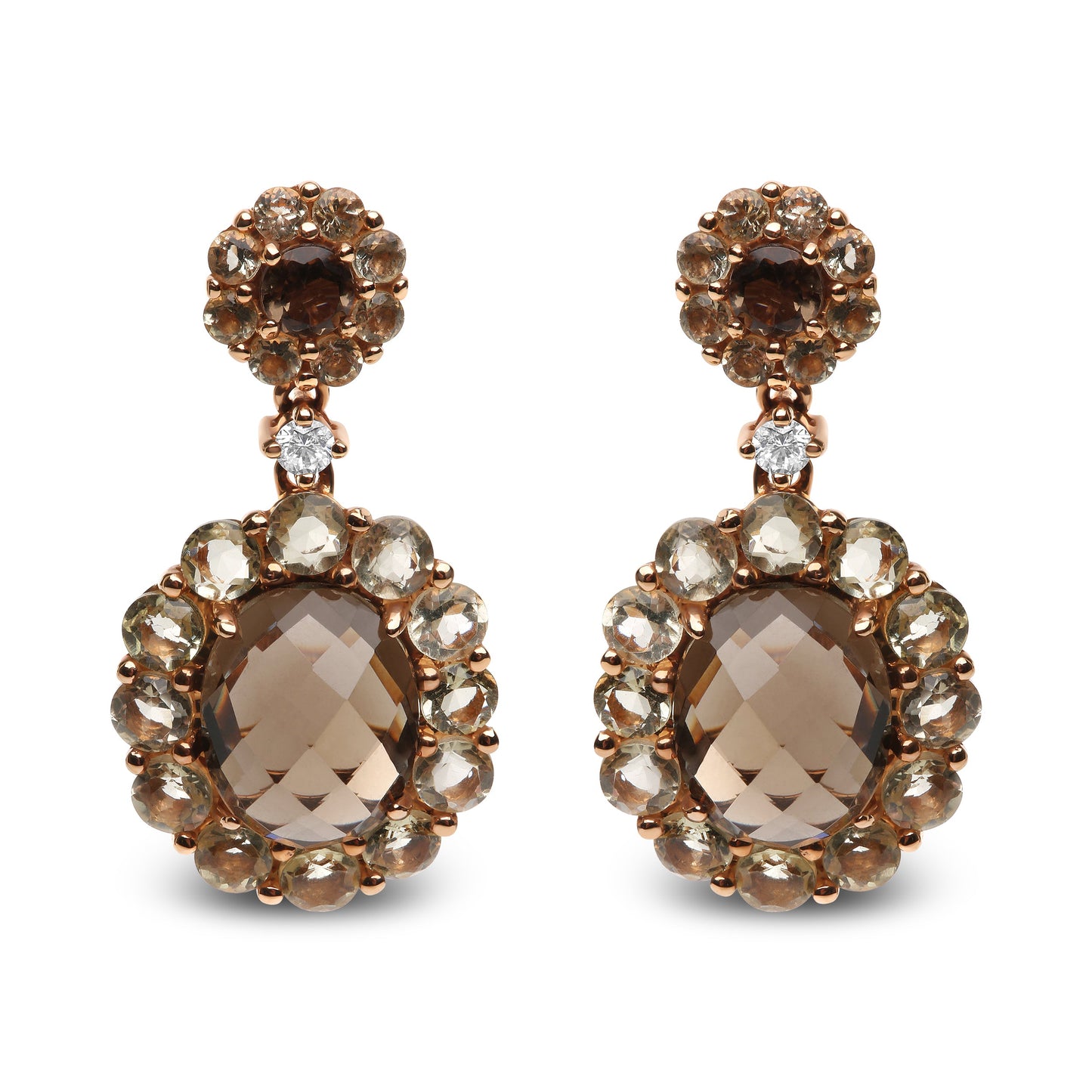 Boucles d'oreilles pendantes en quartz fumé et accents en diamant en or rose 18K