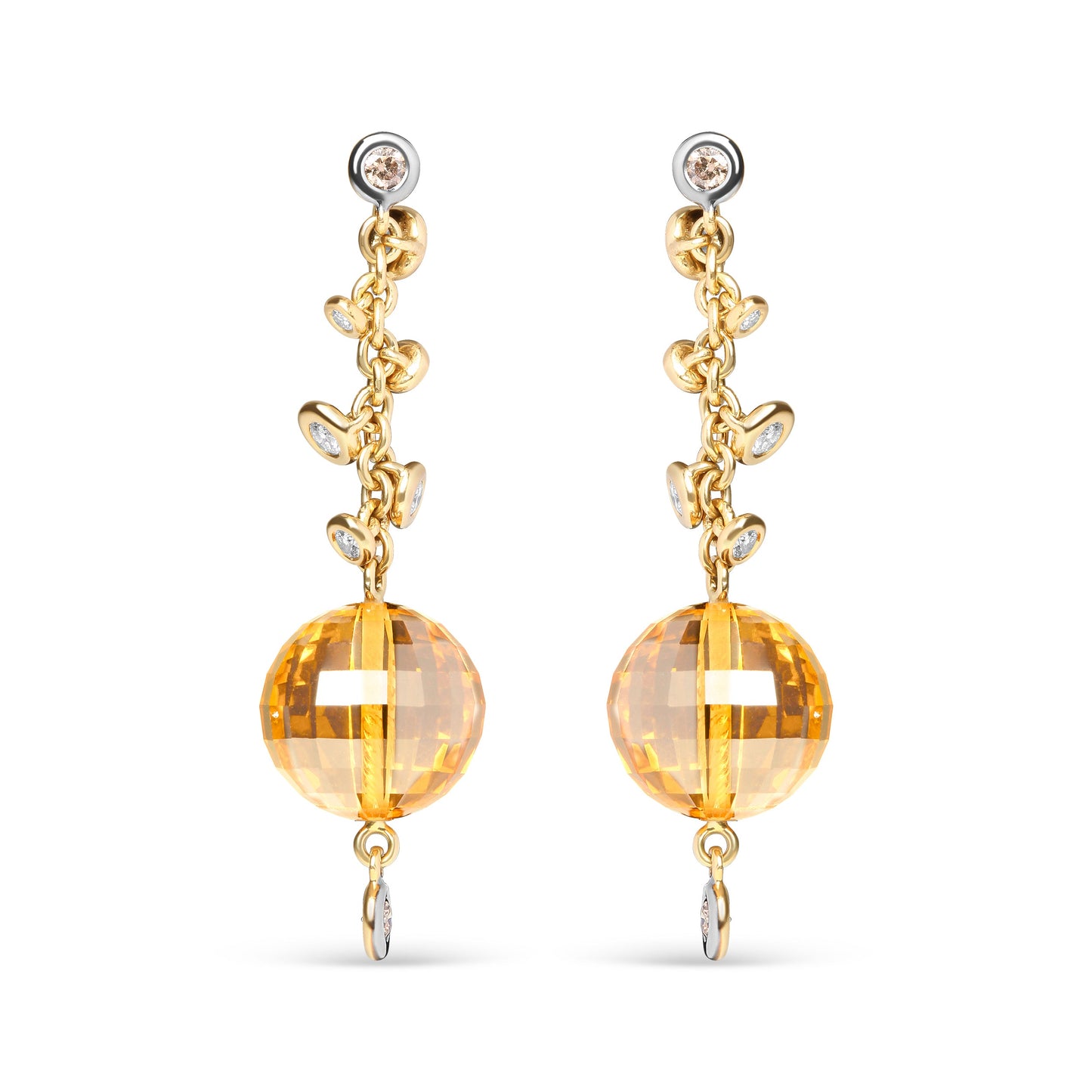 Boucles d'oreilles pendantes en or jaune 18K, diamants et citrine