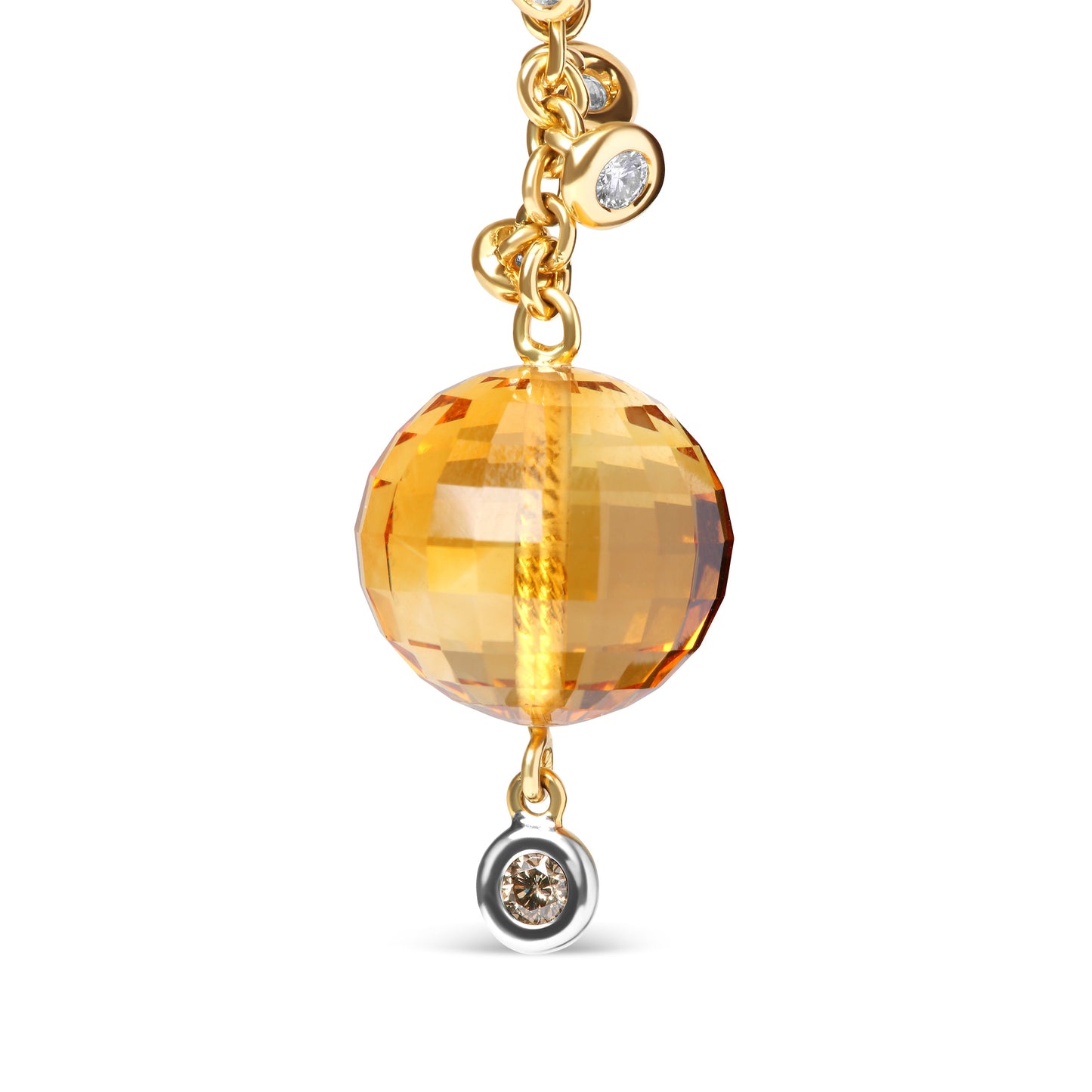 Boucles d'oreilles pendantes en or jaune 18K, diamants et citrine