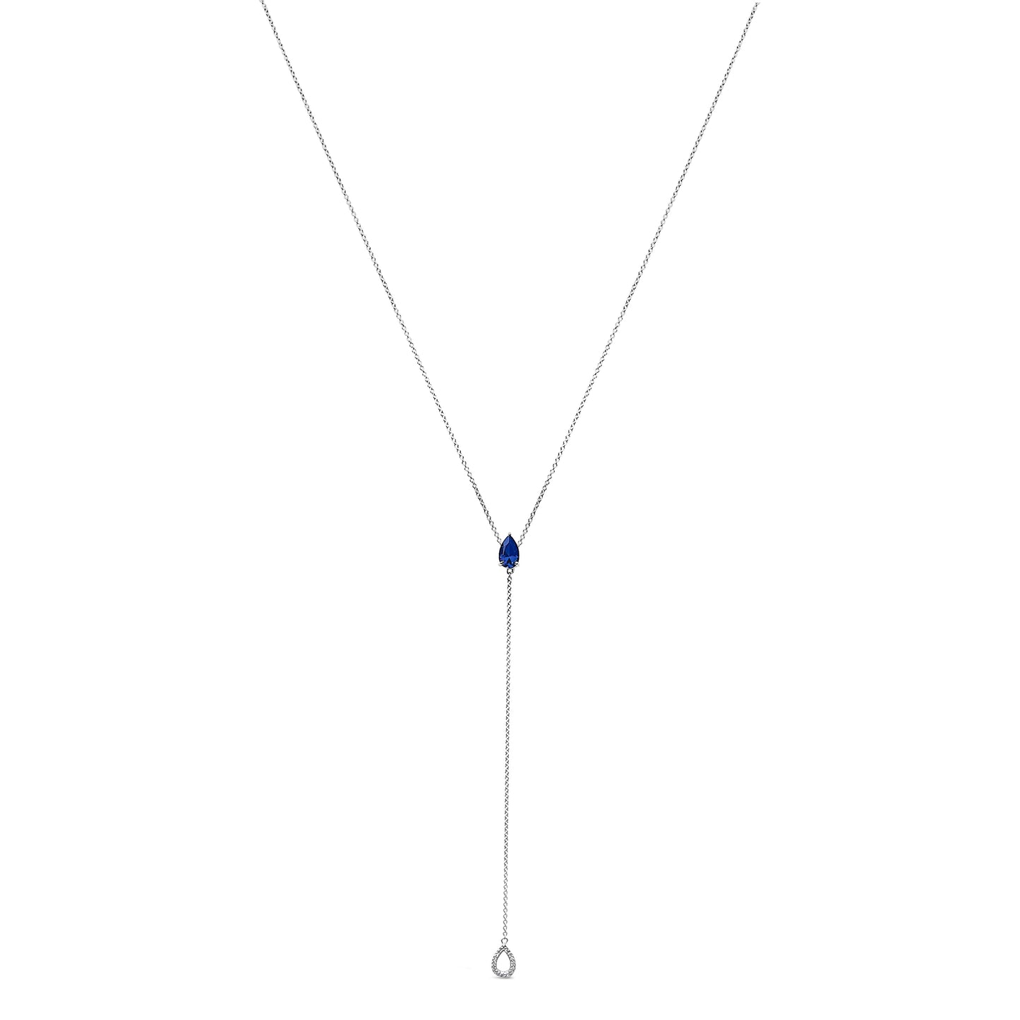Sterling Silver Y Necklace with Created Blue Sapphire & Diamonds