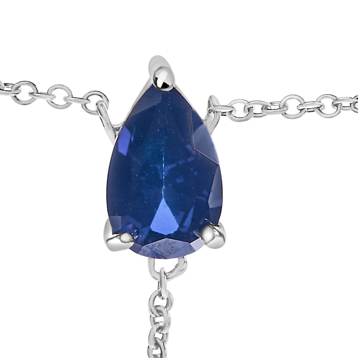 Sterling Silver Y Necklace with Created Blue Sapphire & Diamonds