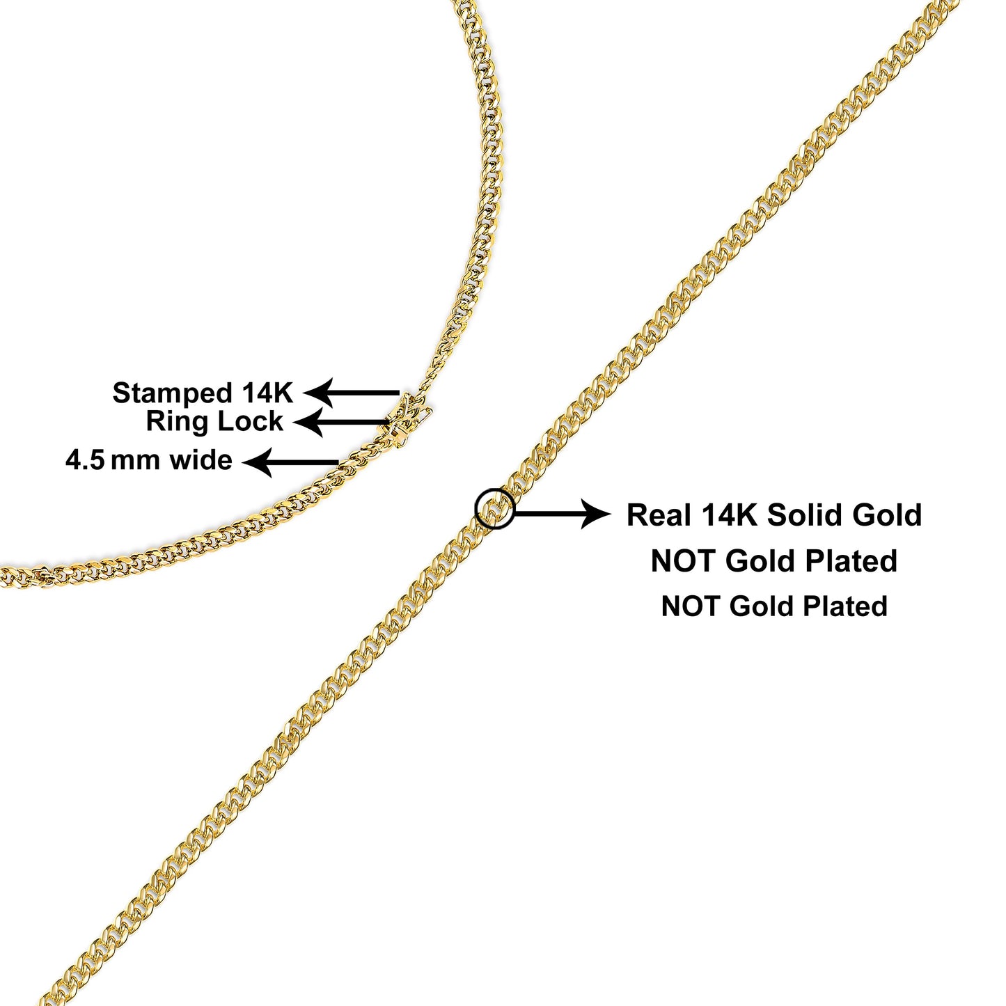 Collier en chaîne cubaine Miami en or jaune 14K de 4,5 mm - 22 pouces