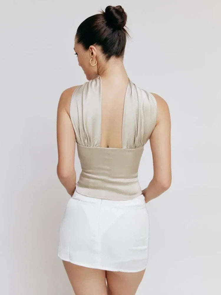 Halter Backless Satin Crop Top