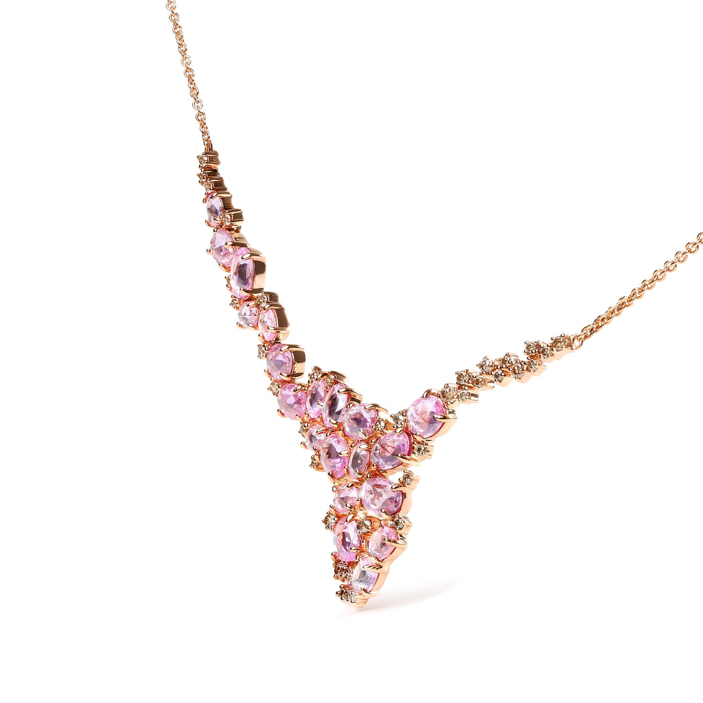 18K Rose Gold Brown Diamond & Pink Sapphire Cascade Necklace