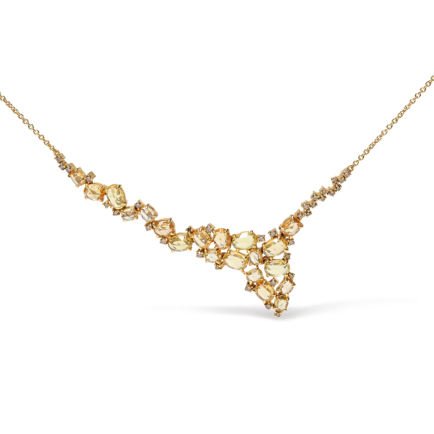Collar Cascada de Diamantes Marrones y Zafiros Amarillos en Oro Amarillo de 18K