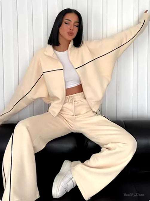 Conjunto de Cárdigan de Manga Larga con Media Cuello y Pantalones para Mujer
