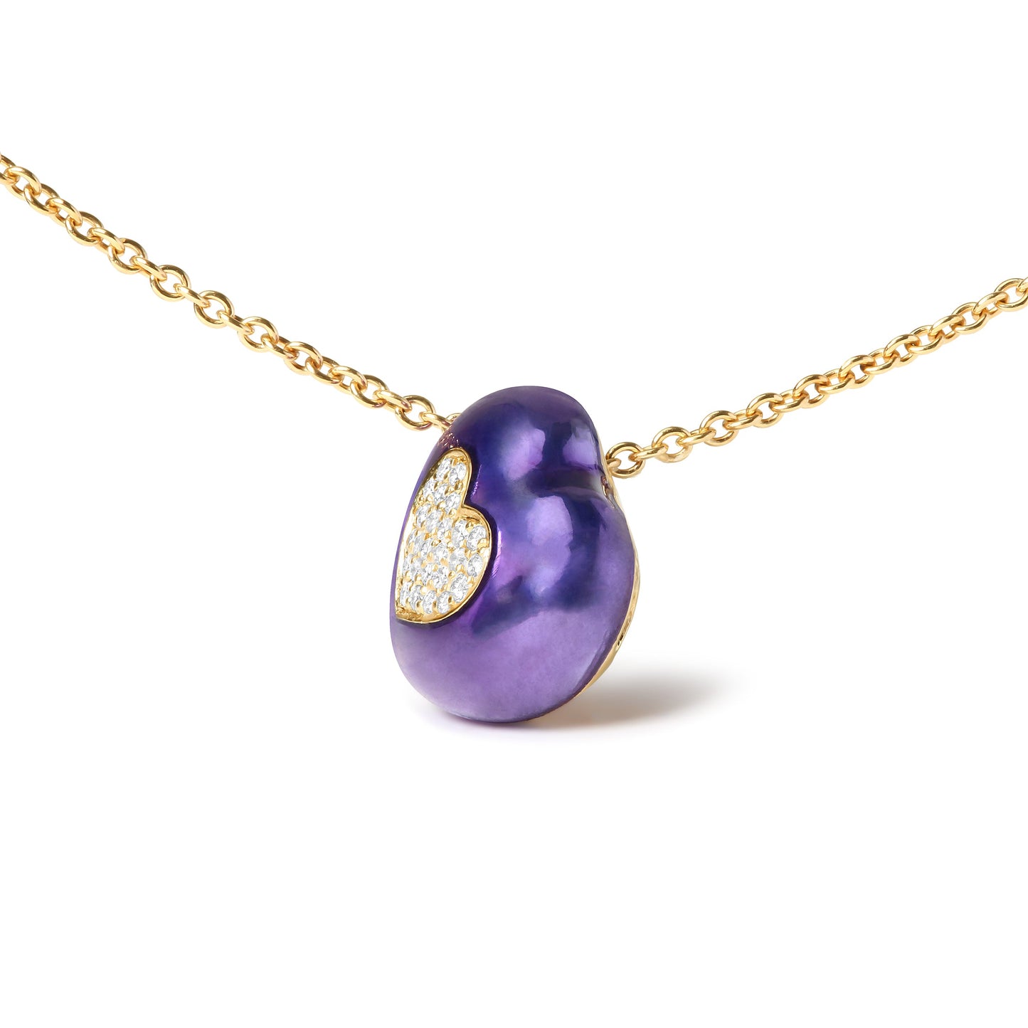 Collier pendentif en cœur en or jaune 18K avec émail bleu et diamants
