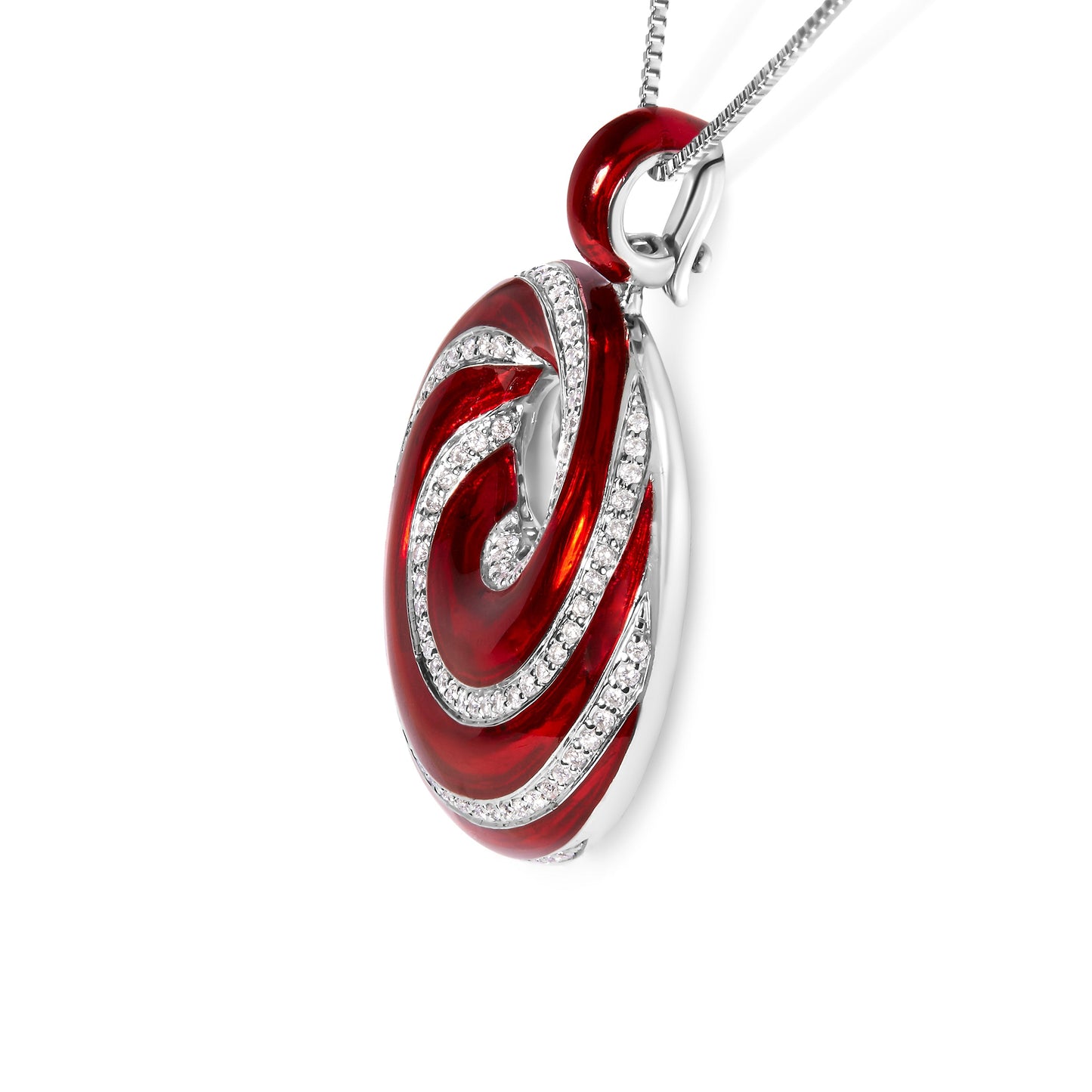 Collier Pendentif en Argent Sterling .925 avec Émail Rouge et Diamants en Spirale Infinie