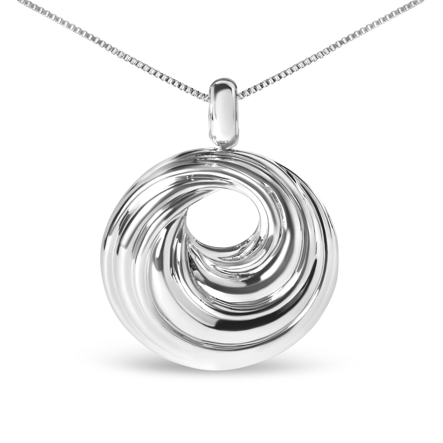 .925 Sterling Silver Endless Wave Swirl Pendant Necklace