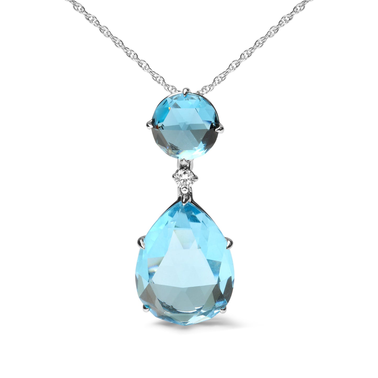 Collar de Pendiente con Topacio y Acento de Diamante en Oro Blanco de 18K