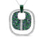 .925 Sterling Silver Green Enamel Pendant Necklace with Diamonds and Gemstones