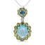 Collier Pendentif en Or Blanc 18k avec Diamants et Gemmes en Halo