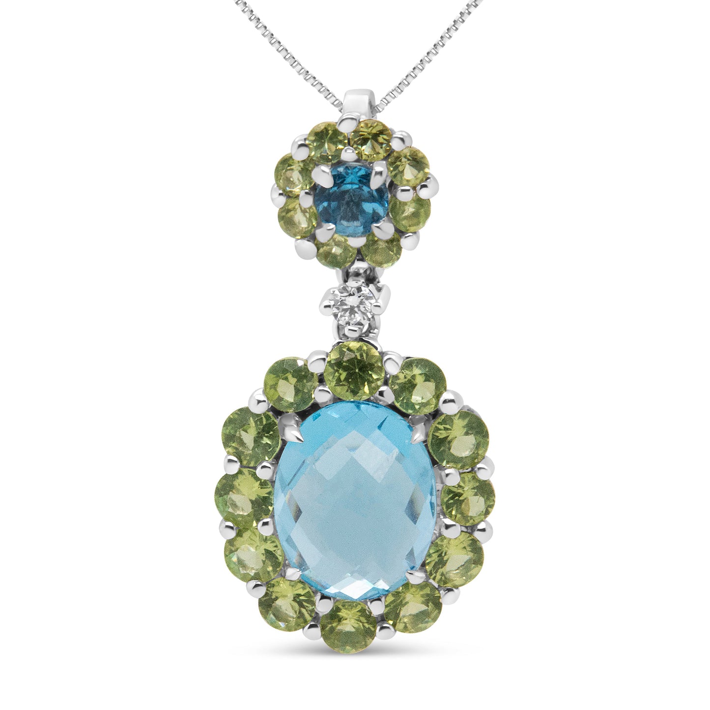 Collier Pendentif en Or Blanc 18k avec Diamants et Gemmes en Halo