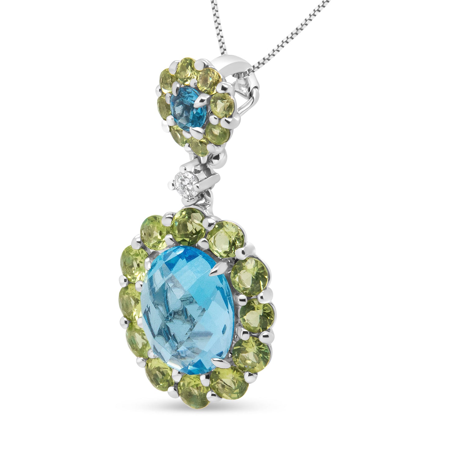 Collier Pendentif en Or Blanc 18k avec Diamants et Gemmes en Halo