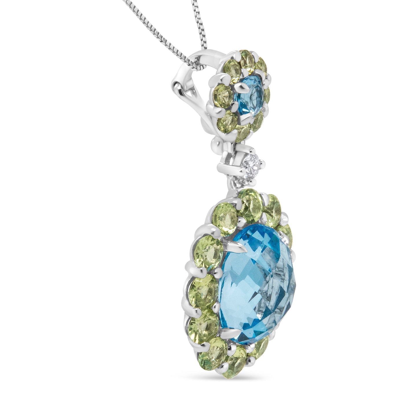 Collier Pendentif en Or Blanc 18k avec Diamants et Gemmes en Halo