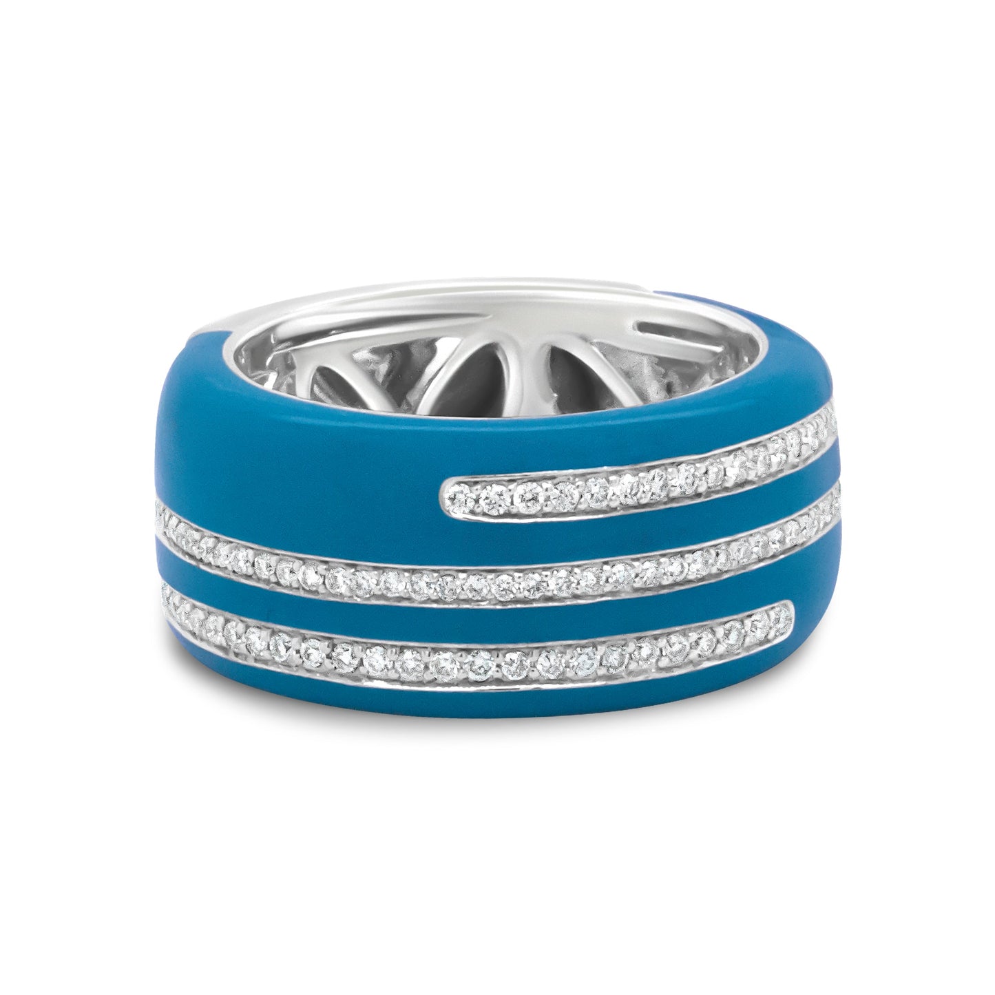 Bague large en diamant émaillé turquoise en argent sterling .925 - Taille 7