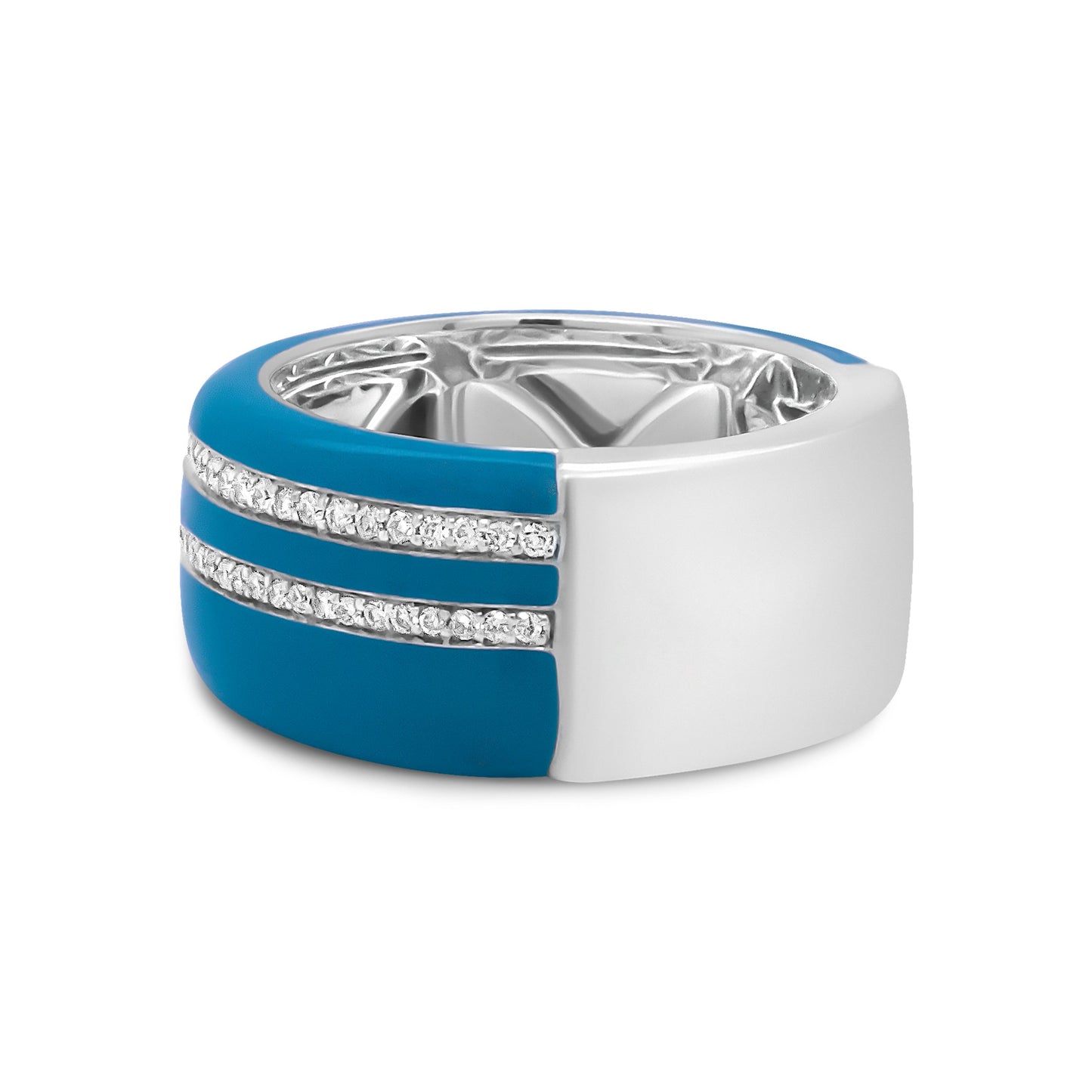 Bague large en diamant émaillé turquoise en argent sterling .925 - Taille 7