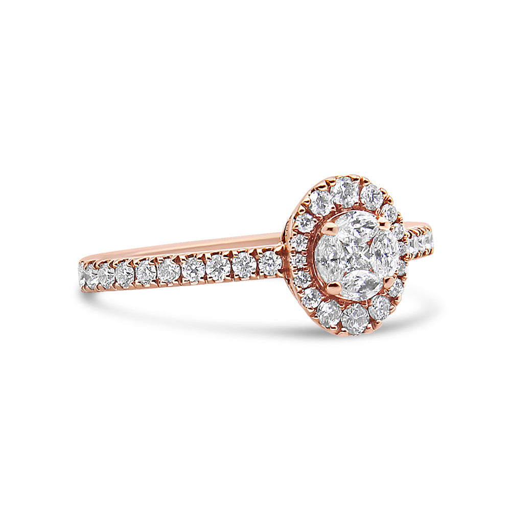 Bague de fiançailles halo en or rose 18K marquise et ovale - Taille 7