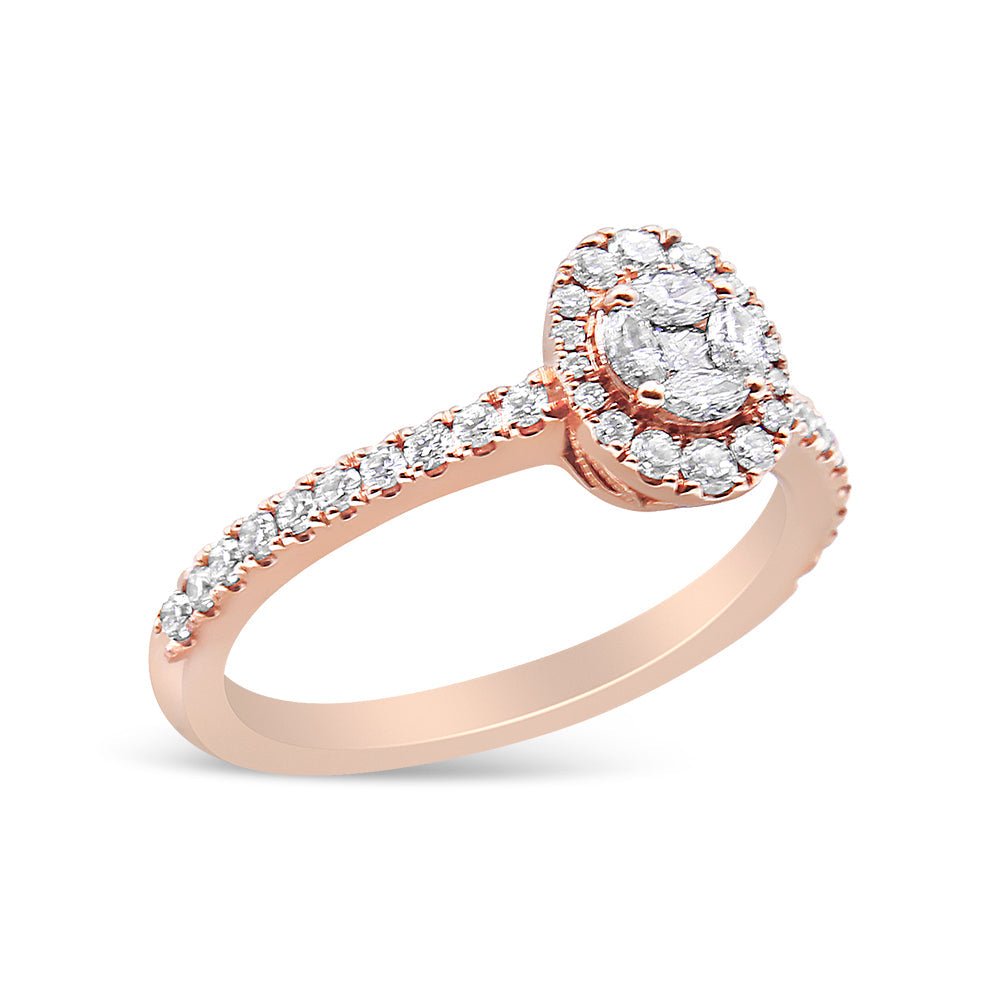 Bague de fiançailles halo en or rose 18K marquise et ovale - Taille 7