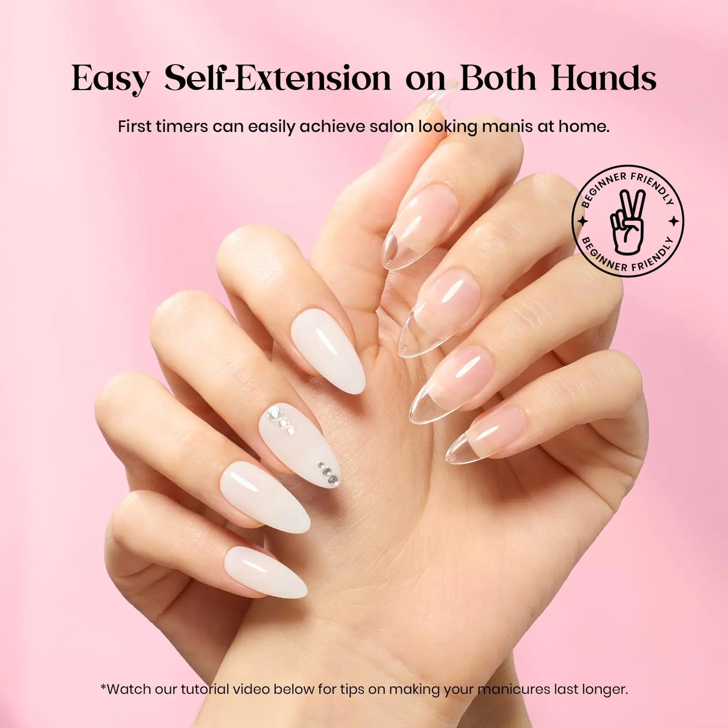 Kit de Uñas de Gel Beetles - 600 Piezas de Tips de Uñas Almendra Mediana y Esmalte de Gel Blanco Lec