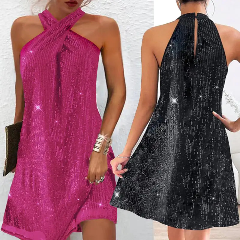Elegant Halter Strapless Sequin Formal Dress