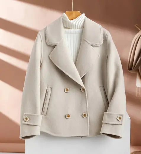 Suit Collar Double-Breasted Woolen Coat for Women