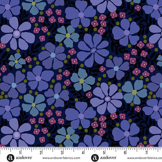 Tissu en coton bleu floral Mystic Meadow de Nancy Rink 108"