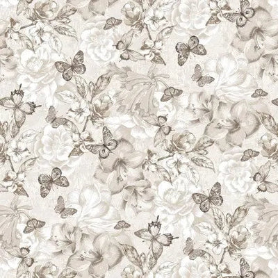 Tissu en coton naturel monotone avec papillons et fleurs