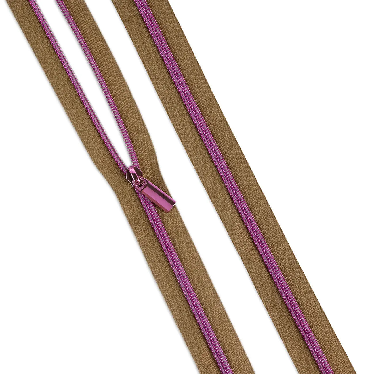 Natural #5 Nylon Tula Pink Coil Zipper - 3 Yards with 9 Pulls