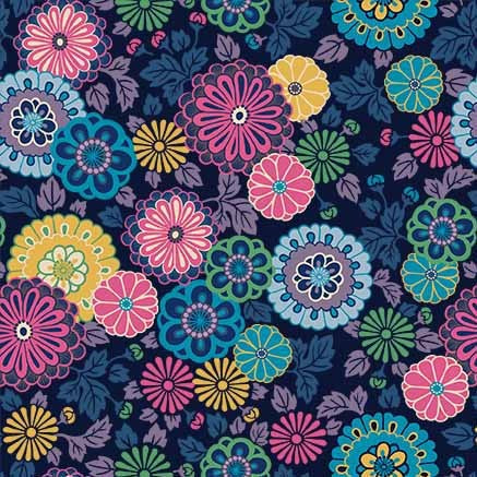 Tissu en coton Navy Blossom Bond - 43"/44" par yard