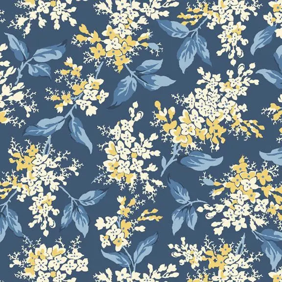 Navy Floral Branches Cotton Wideback Fabric
