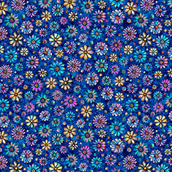 Tissu en coton coordonné Navy Mosaic Blooms - 44/45" par yard