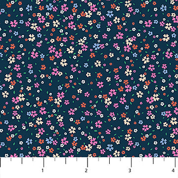 Tissu en coton Navy Petal Drift Pocket Posies - 44"/45" par yard