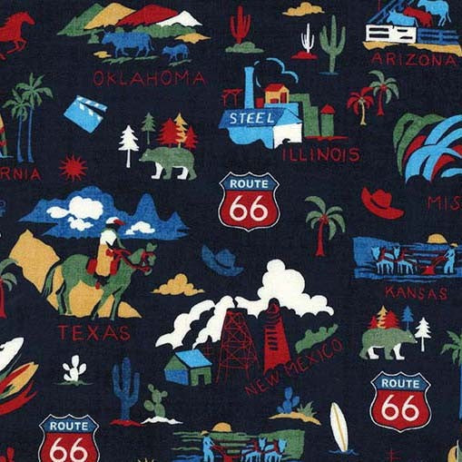 Tissu en coton Navy Route 66 - 44"/45" par yard