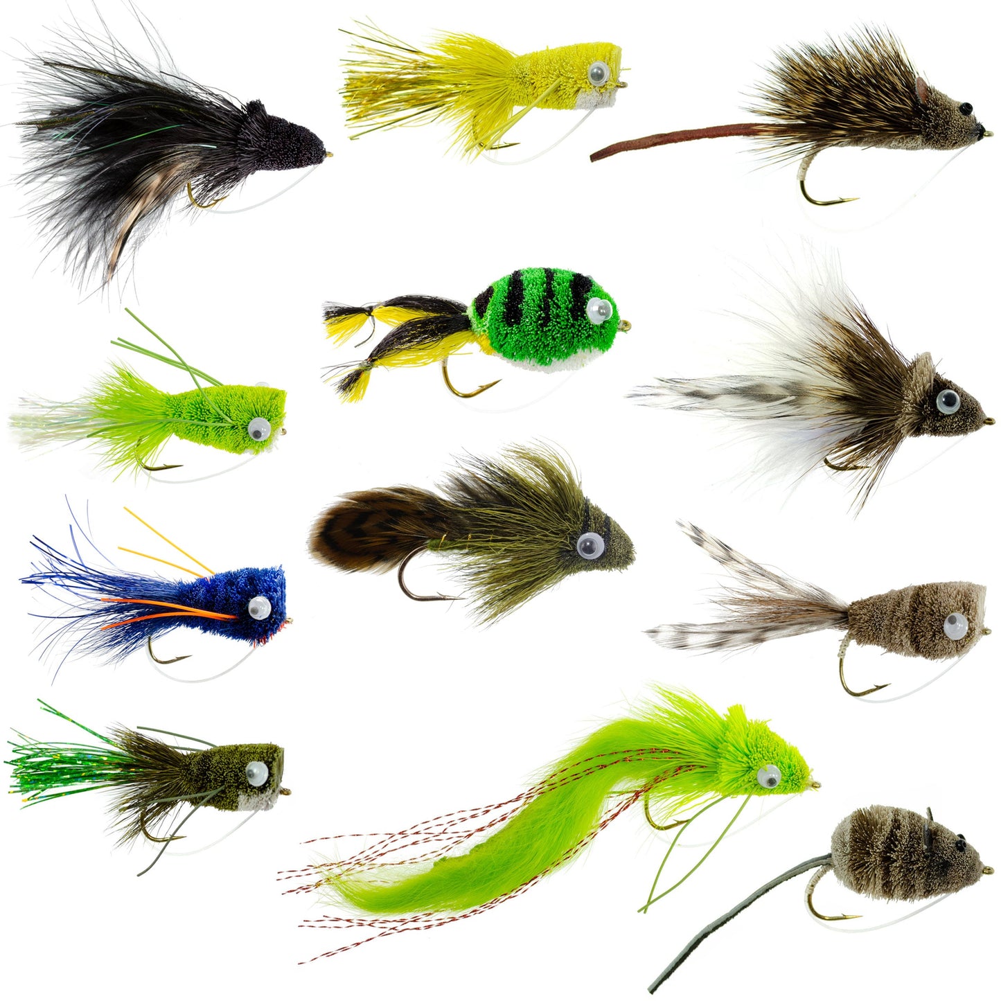 Set de pesca con mosca Ultimate Bass Bug: 12 poppers y señuelos premium